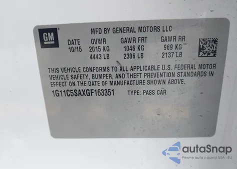 2016 Chevrolet Malibu Limited Lt из США, поврежденный, VIN 1G11C5SAXGF163351